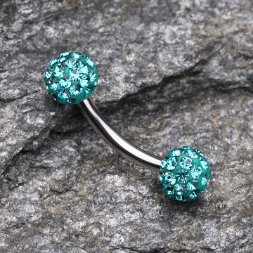 Detail View 1 of Multi-Gem Sparkle Curved Barbell Eyebrow Ring-Teal